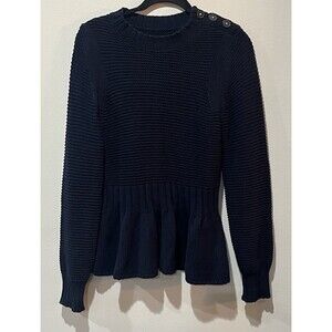 Rebecca Taylor La Vie Sweater Women’s Medium Navy Blue Wool Peplum‎ Feminine